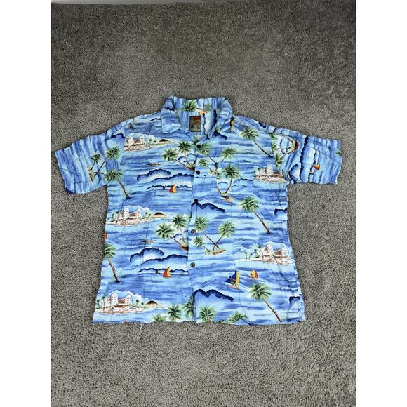 Vintage Pineapple Connections Shirt Mens Large Blue Rayon Hawaiian Aloha 90s - Picture 2 of 11